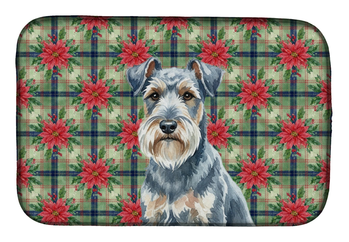 Picture of Carolines Treasures WDK8697DDM Unisex Adult Blue Lakeland Terrier Christmas Poinsettias Dish Drying Mat - 21 x 14 in.