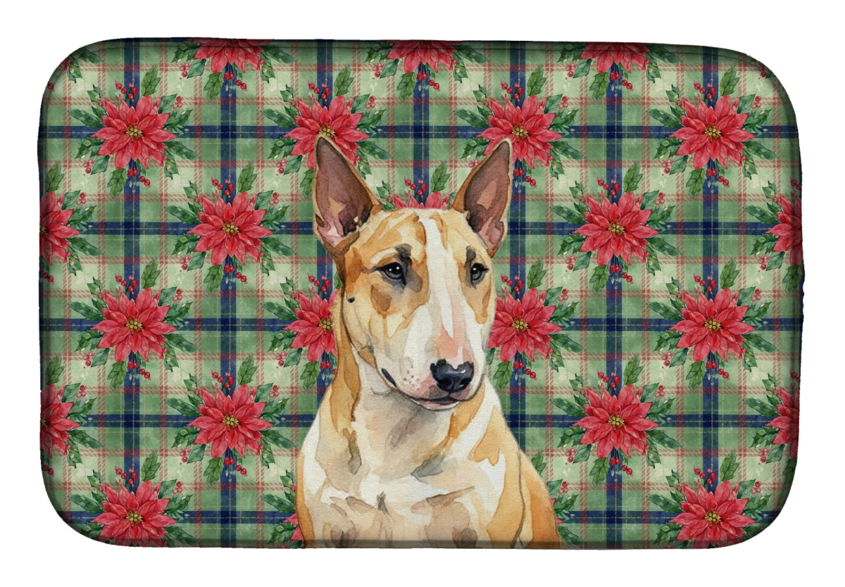 Picture of Carolines Treasures WDK8711DDM Unisex Adult Miniature Bull Terrier Christmas Poinsettias Dish Drying Mat - 21 x 14 in.