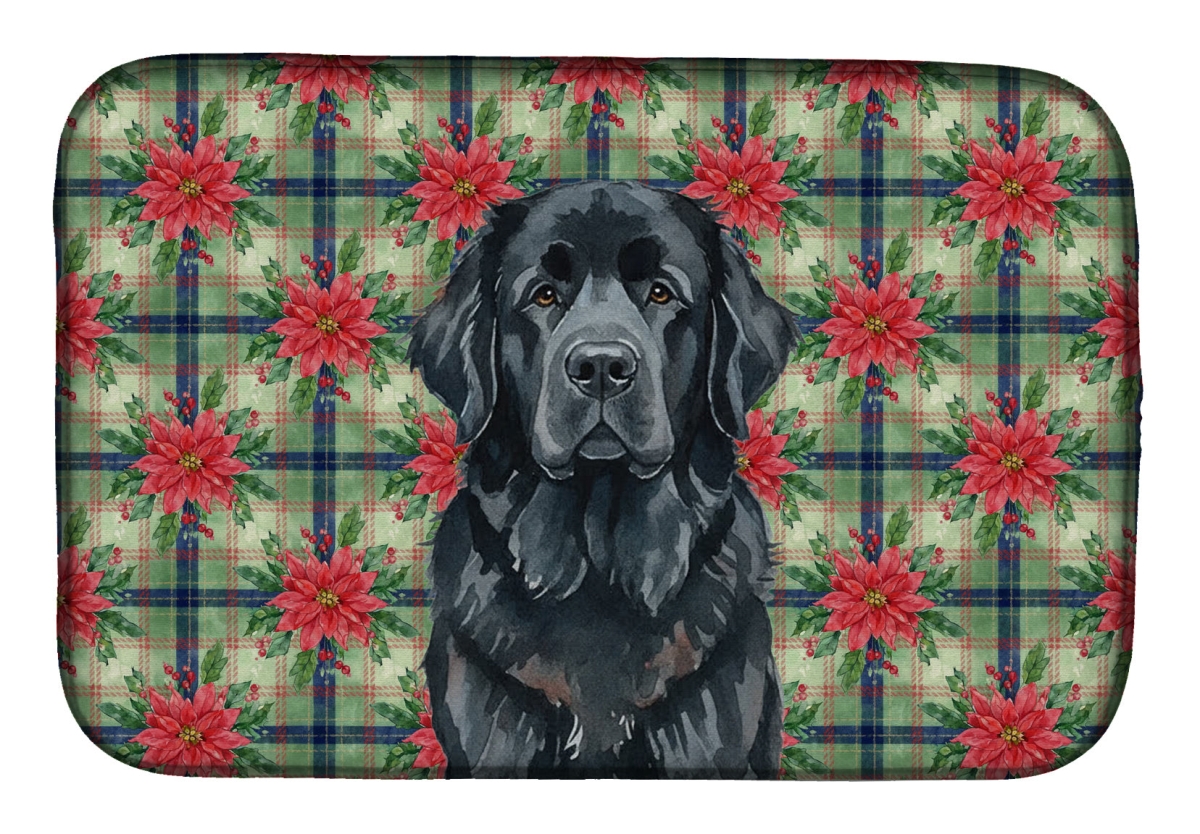 Picture of Carolines Treasures WDK8724DDM Unisex Adult Black Foundland Christmas Poinsettias Dish Drying Mat - 21 x 14 in.