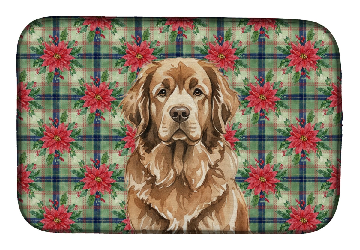 Picture of Carolines Treasures WDK8725DDM Unisex Adult Brown Foundland Christmas Poinsettias Dish Drying Mat - 21 x 14 in.