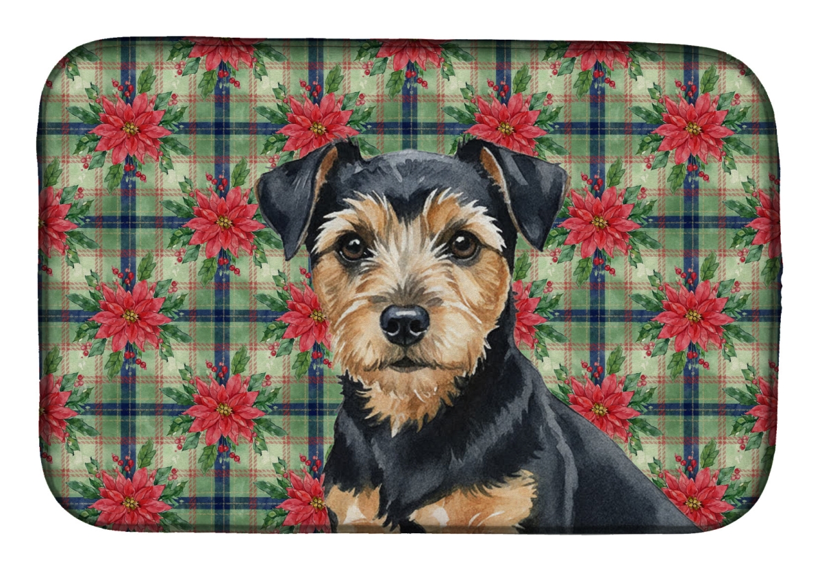 Picture of Carolines Treasures WDK8728DDM Unisex Adult Black & Tan Norfolk Terrier Christmas Poinsettias Dish Drying Mat - 21 x 14 in.
