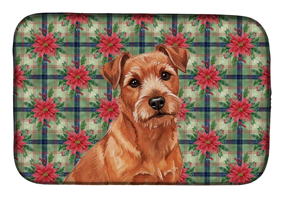 Picture of Carolines Treasures WDK8730DDM Unisex Adult Red Norfolk Terrier Christmas Poinsettias Dish Drying Mat - 21 x 14 in.