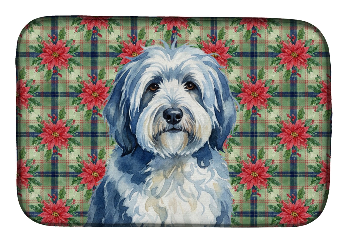Picture of Carolines Treasures WDK8736DDM Unisex Adult Blue & White Old English Sheepdog Christmas Poinsettias Dish Drying Mat - 21 x 14 in.