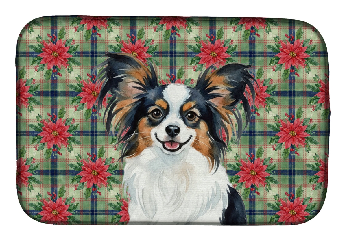Picture of Carolines Treasures WDK8743DDM Unisex Adult Tricolor Papillon Christmas Poinsettias Dish Drying Mat - 21 x 14 in.