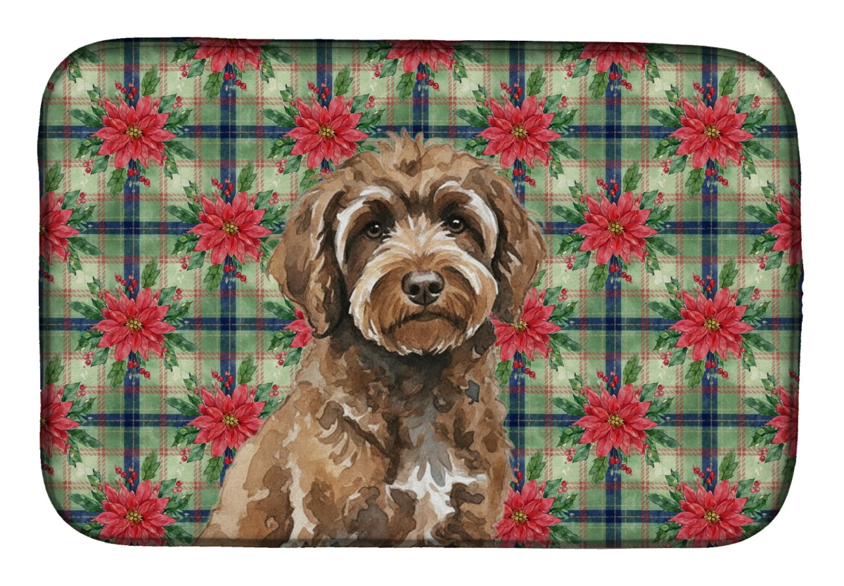Picture of Carolines Treasures WDK8780DDM Unisex Adult Brown Portuguese Water Dog Christmas Poinsettias Dish Drying Mat - 21 x 14 in.