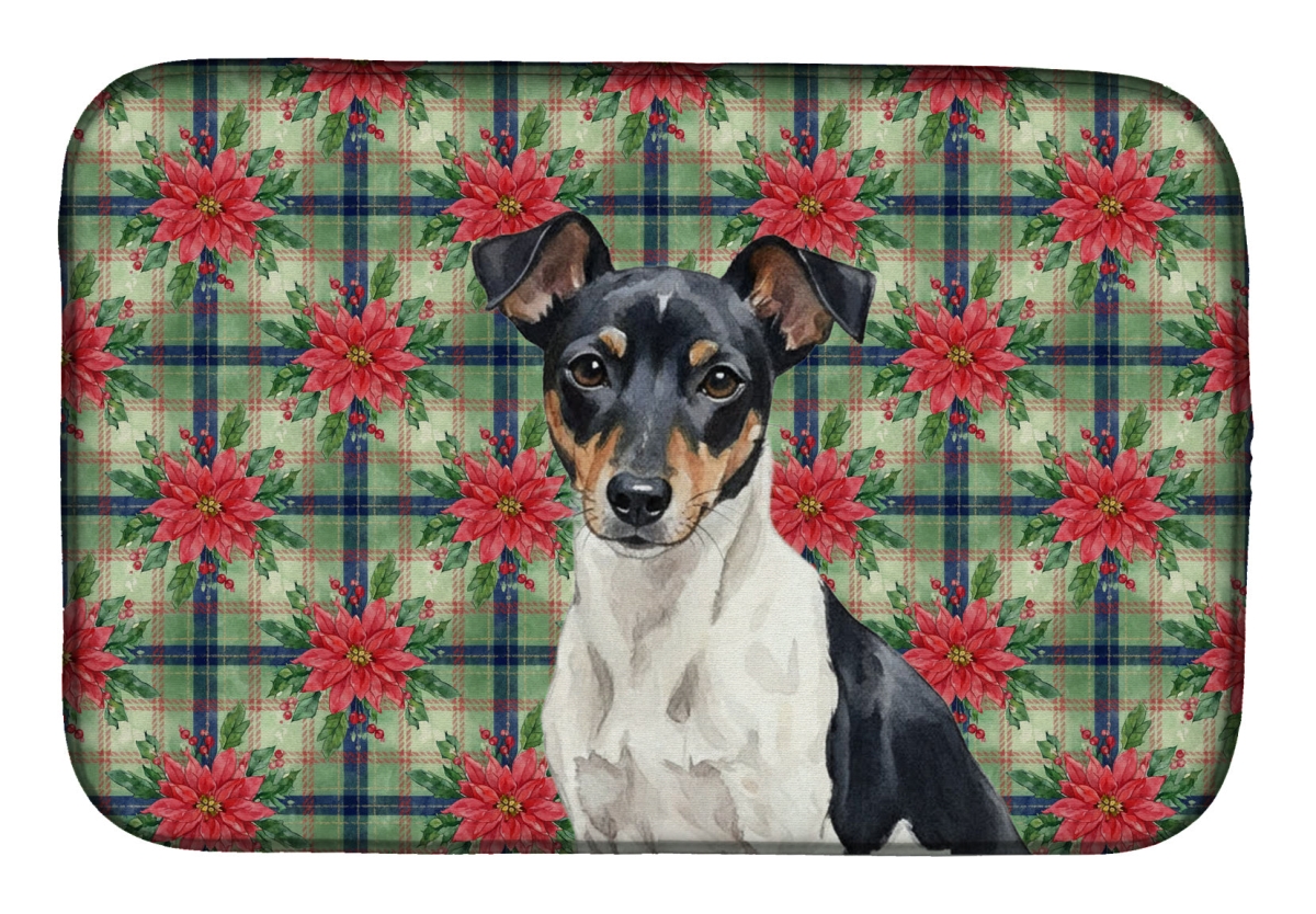 Picture of Carolines Treasures WDK8783DDM Unisex Adult Black & White Rat Terrier Christmas Poinsettias Dish Drying Mat - 21 x 14 in.