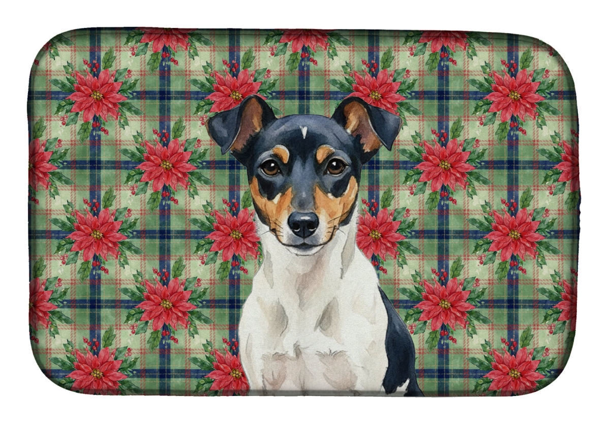 Picture of Carolines Treasures WDK8785DDM Unisex Adult Tricolor Rat Terrier Christmas Poinsettias Dish Drying Mat - 21 x 14 in.