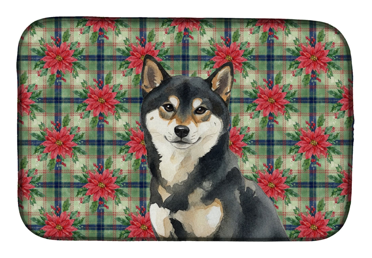 Picture of Carolines Treasures WDK8813DDM Unisex Adult Black & Tan Shiba Inu Christmas Poinsettias Dish Drying Mat - 21 x 14 in.