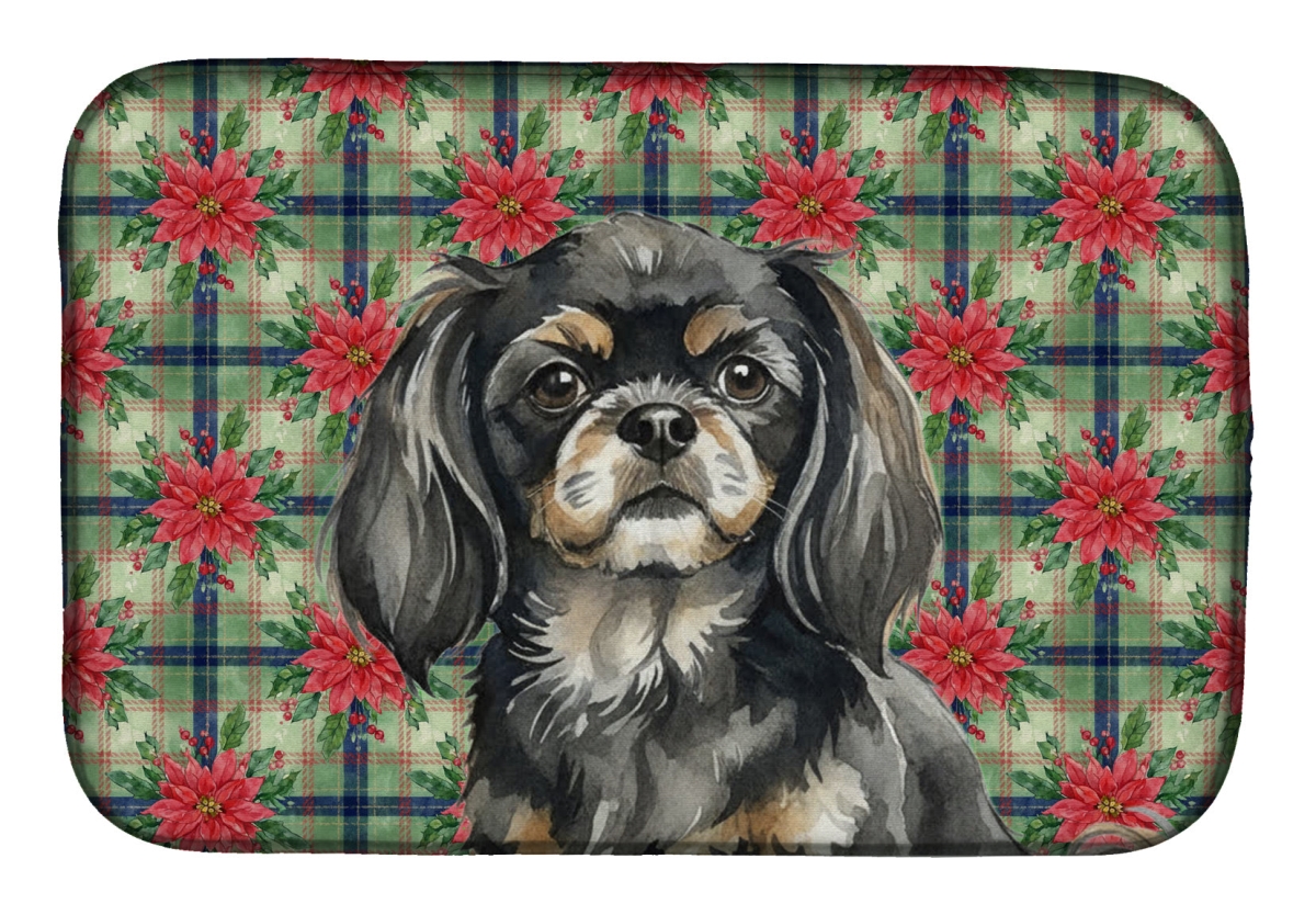 Picture of Carolines Treasures WDK8837DDM Unisex Adult Black & Tan Tibetan Spaniel Christmas Poinsettias Dish Drying Mat - 21 x 14 in.
