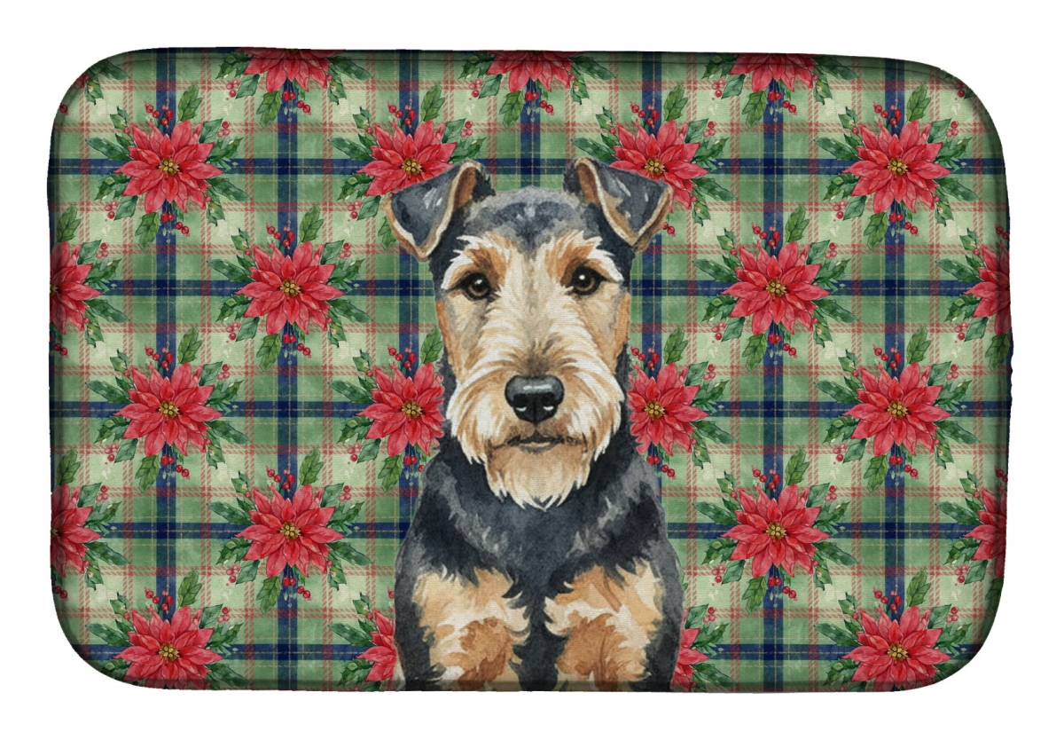Picture of Carolines Treasures WDK8849DDM Unisex Adult Welsh Terrier Christmas Poinsettias Dish Drying Mat - 21 x 14 in.