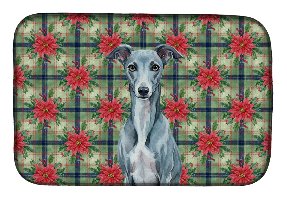 Picture of Carolines Treasures WDK8852DDM Unisex Adult Blue Whippet Christmas Poinsettias Dish Drying Mat - 21 x 14 in.