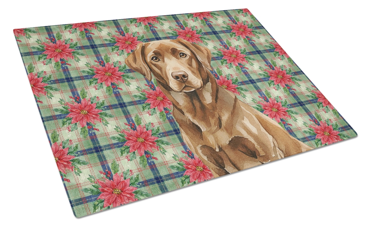 Picture of Carolines Treasures WDK8693LCB Unisex Adult Chocolate Labrador Retriever Christmas Poinsettias Glass Cutting Board - 15 x 12 in.