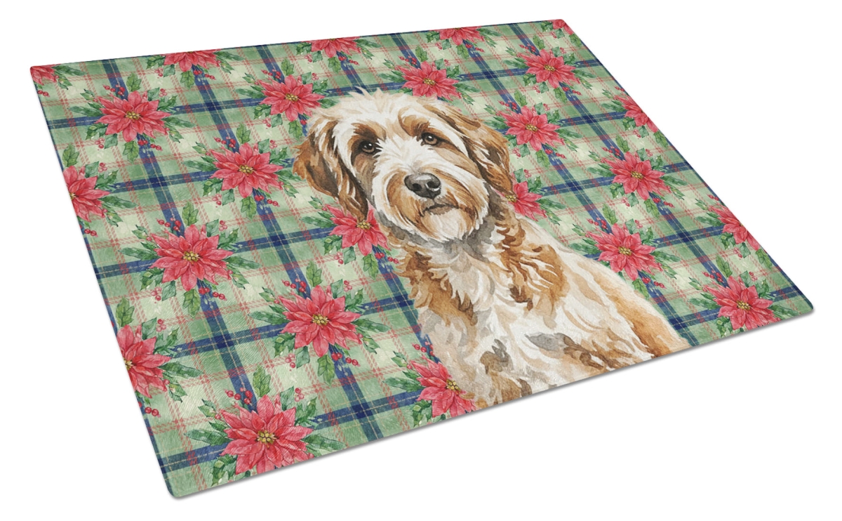 Picture of Carolines Treasures WDK8695LCB Unisex Adult Lagotto Romagnolo Christmas Poinsettias Glass Cutting Board - 15 x 12 in.