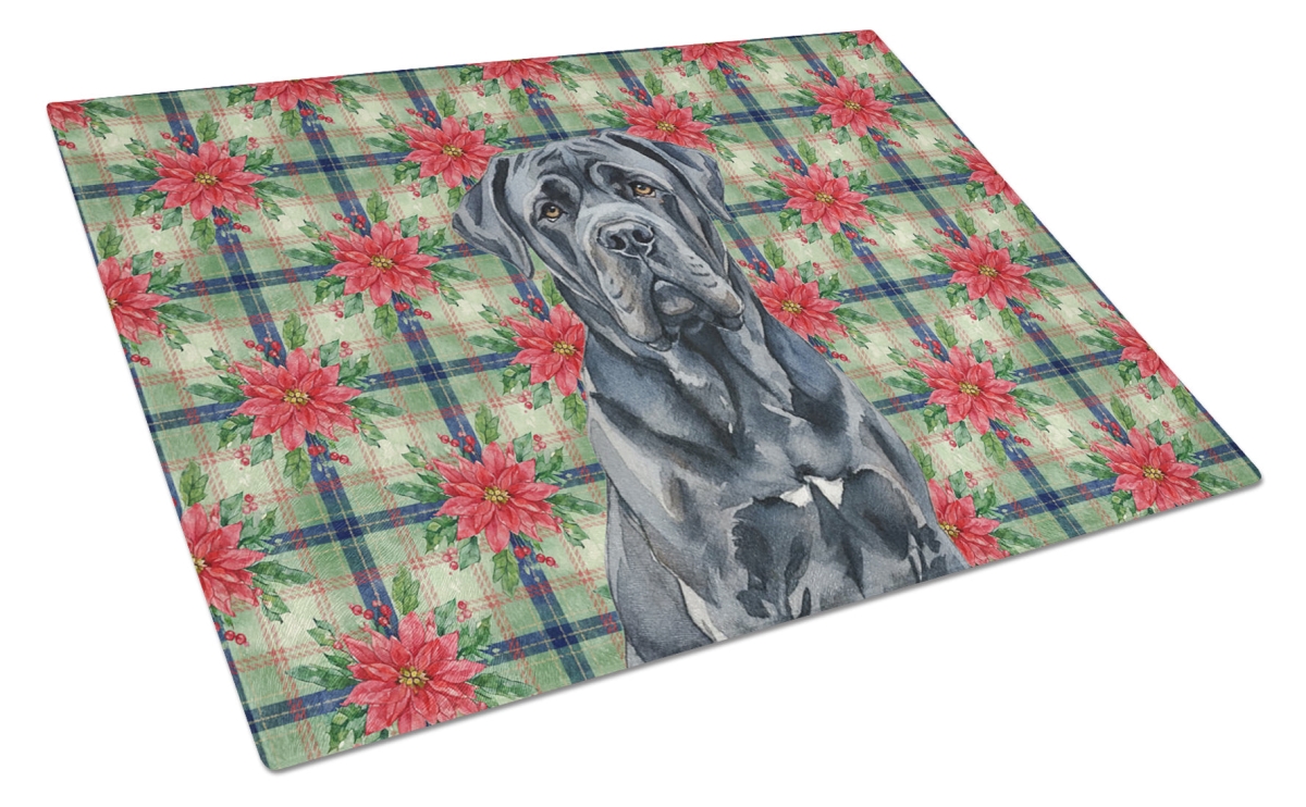 Picture of Carolines Treasures WDK8721LCB Unisex Adult Black Neapolitan Mastiff Christmas Poinsettias Glass Cutting Board - 15 x 12 in.