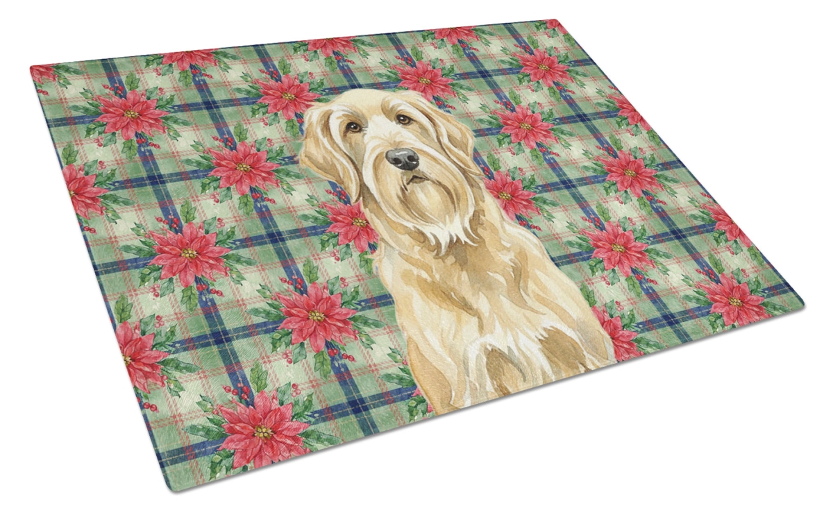 Picture of Carolines Treasures WDK8740LCB Unisex Adult Wheaten & Tan Otterhound Christmas Poinsettias Glass Cutting Board - 15 x 12 in.