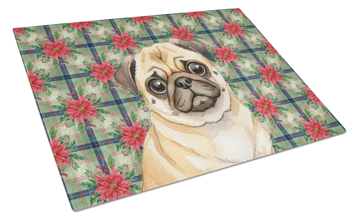 Picture of Carolines Treasures WDK8782LCB Unisex Adult Fawn Pug Christmas Poinsettias Glass Cutting Board - 15 x 12 in.
