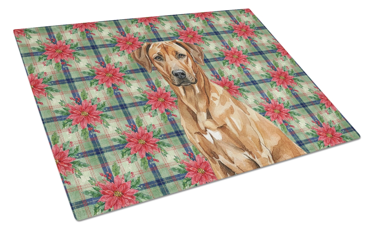 Picture of Carolines Treasures WDK8786LCB Unisex Adult Rhodesian Ridgeback Christmas Poinsettias Glass Cutting Board - 15 x 12 in.