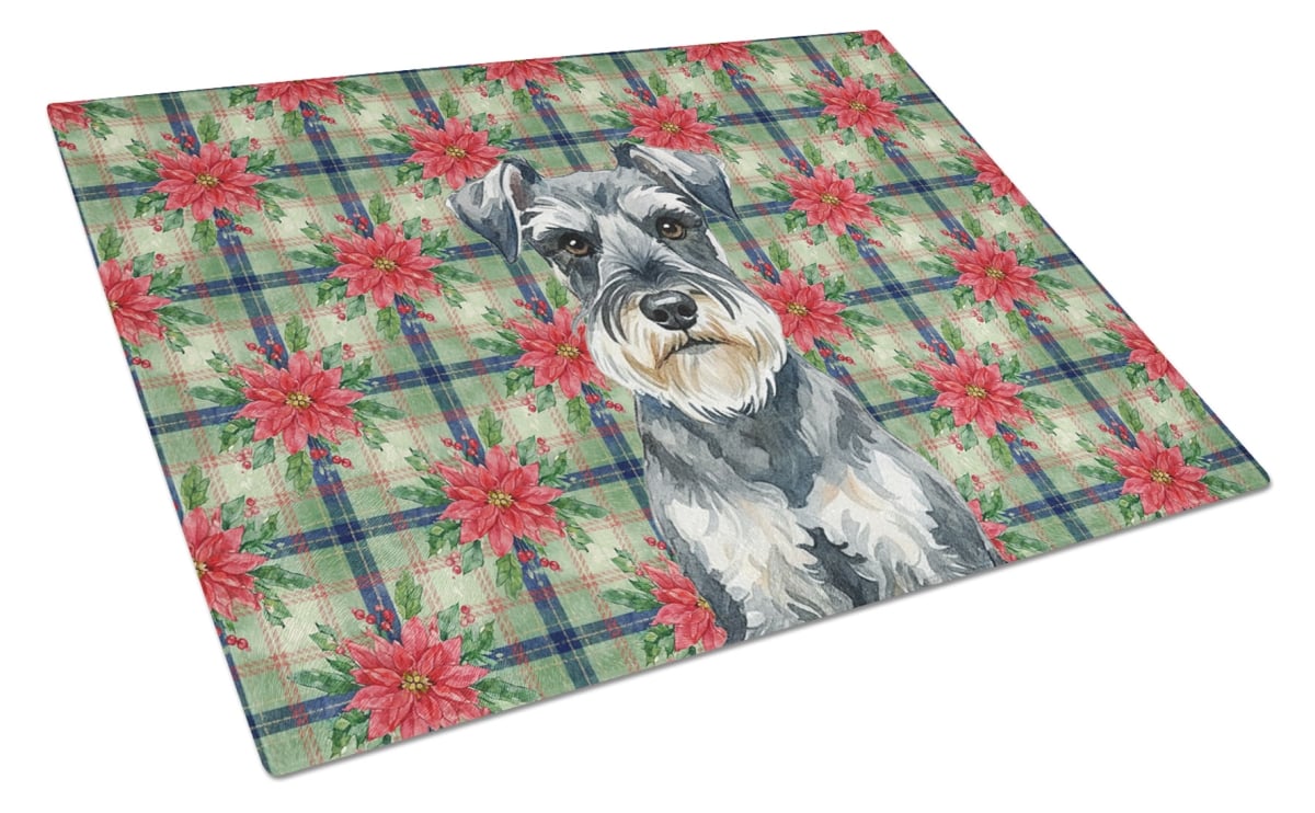 Picture of Carolines Treasures WDK8801LCB Unisex Adult Schnauzer Christmas Poinsettias Glass Cutting Board - 15 x 12 in.