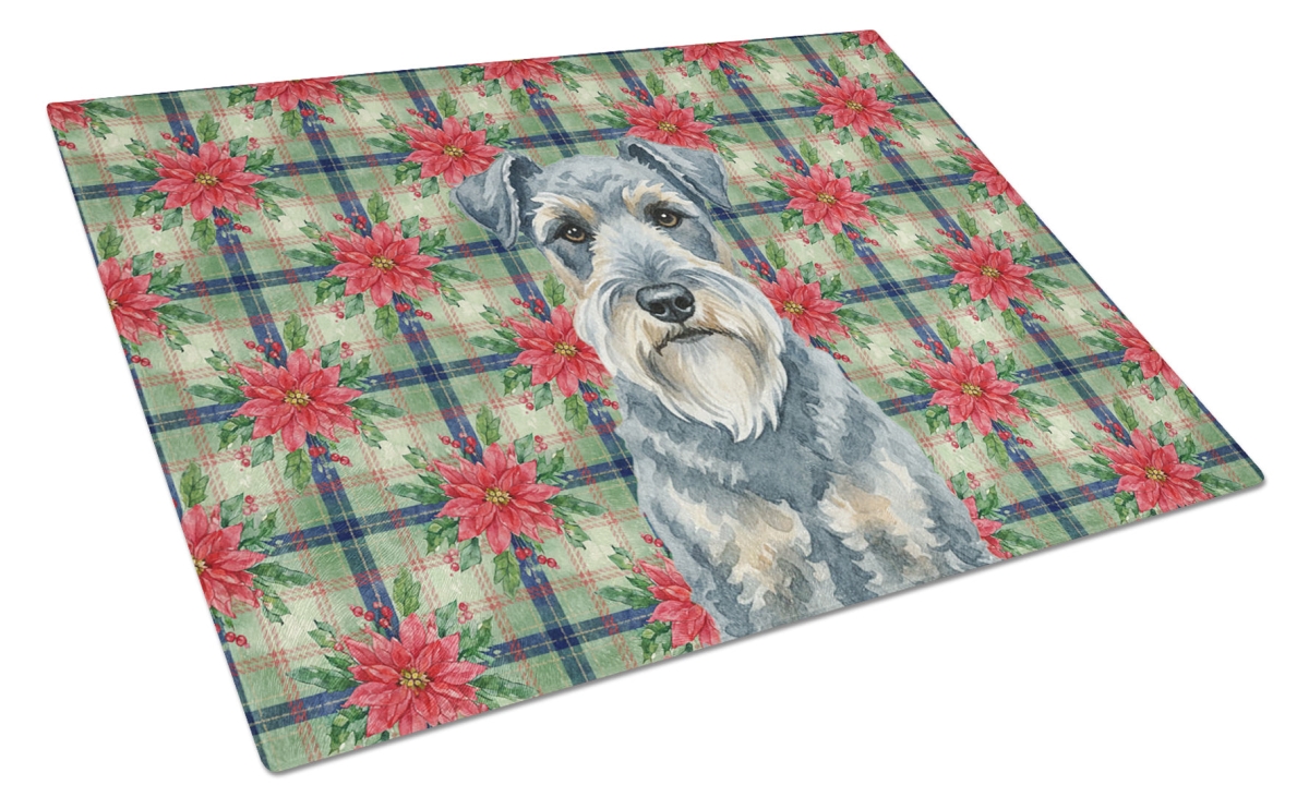 Picture of Carolines Treasures WDK8689LCB Unisex Adult Kerry Blue Terrier Christmas Poinsettias Glass Cutting Board - 15 x 12 in.