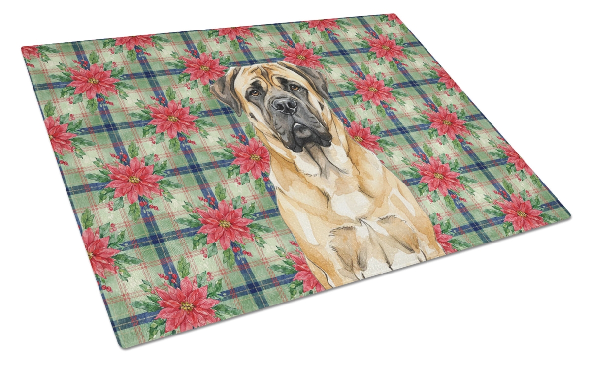 Picture of Carolines Treasures WDK8710LCB Unisex Adult Fawn Mastiff Christmas Poinsettias Glass Cutting Board - 15 x 12 in.