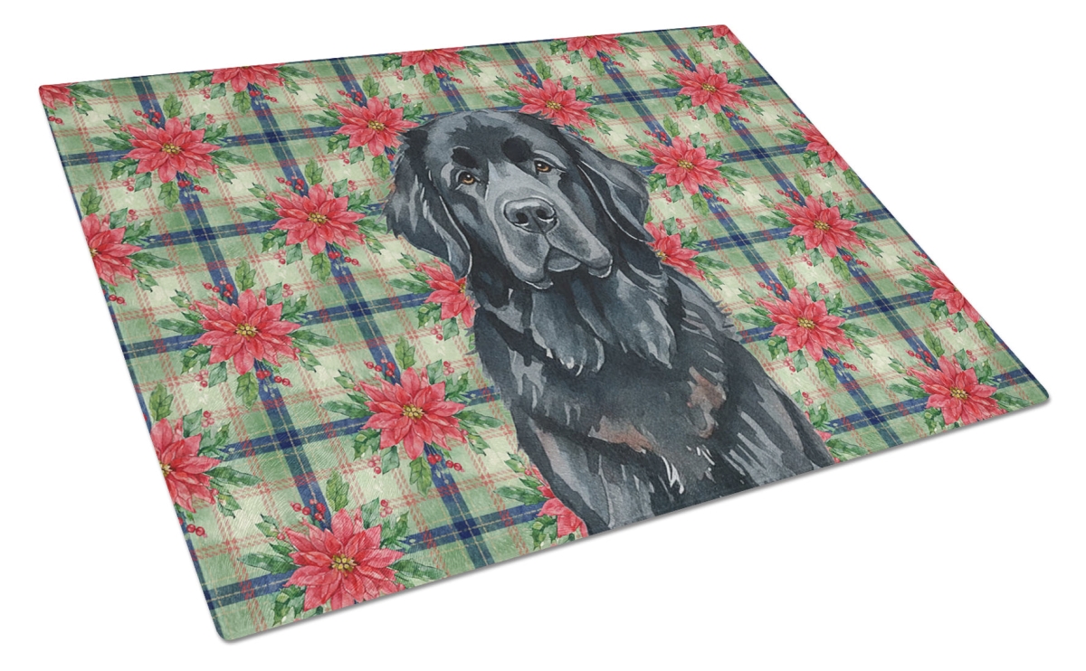 Picture of Carolines Treasures WDK8724LCB Unisex Adult Black Foundland Christmas Poinsettias Glass Cutting Board - 15 x 12 in.