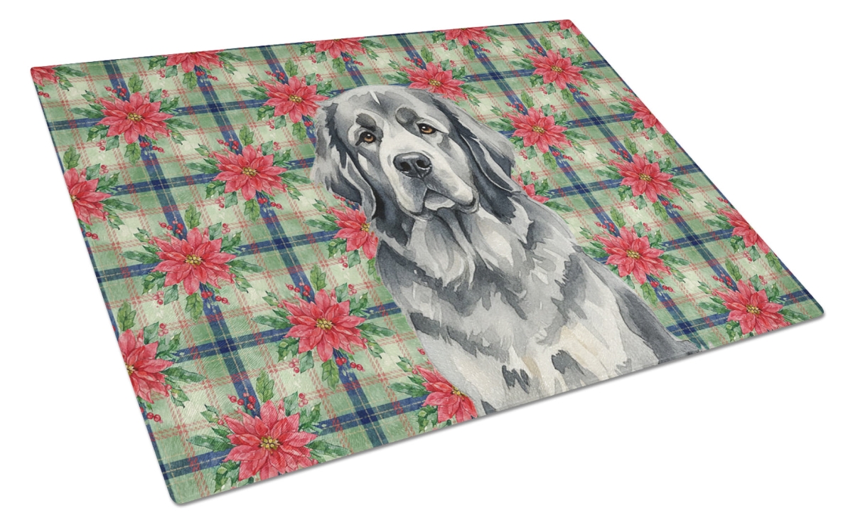 Picture of Carolines Treasures WDK8726LCB Unisex Adult Gray Foundland Christmas Poinsettias Glass Cutting Board - 15 x 12 in.