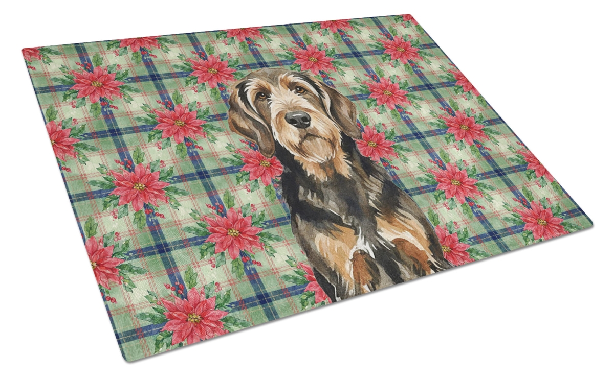 Picture of Carolines Treasures WDK8738LCB Unisex Adult Black & Tan Otterhound Christmas Poinsettias Glass Cutting Board - 15 x 12 in.