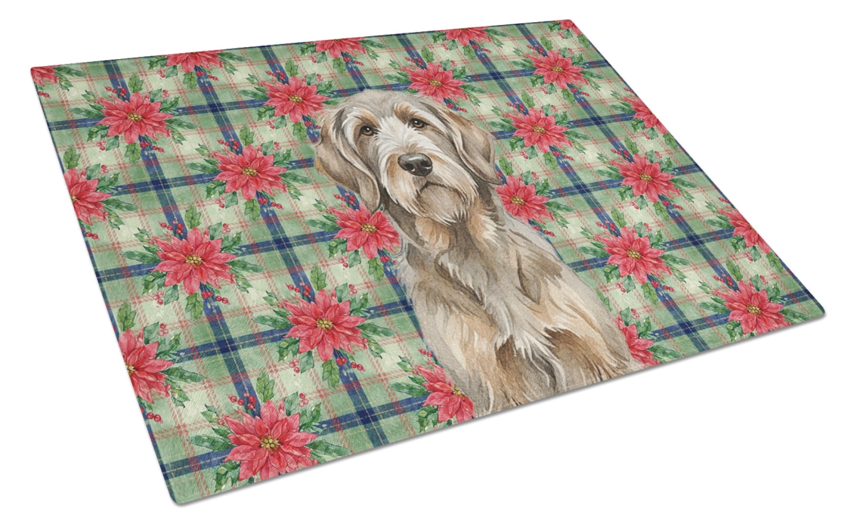 Picture of Carolines Treasures WDK8739LCB Unisex Adult Grizzle & Tan Otterhound Christmas Poinsettias Glass Cutting Board - 15 x 12 in.