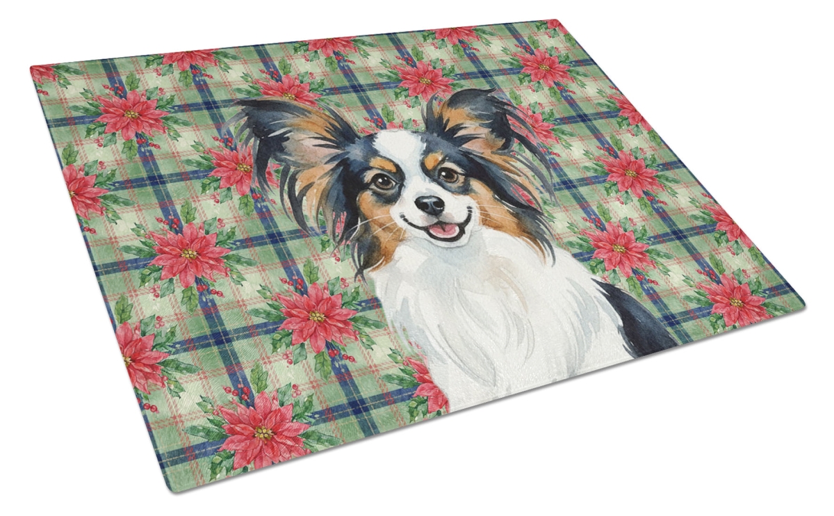 Picture of Carolines Treasures WDK8743LCB Unisex Adult Tricolor Papillon Christmas Poinsettias Glass Cutting Board - 15 x 12 in.