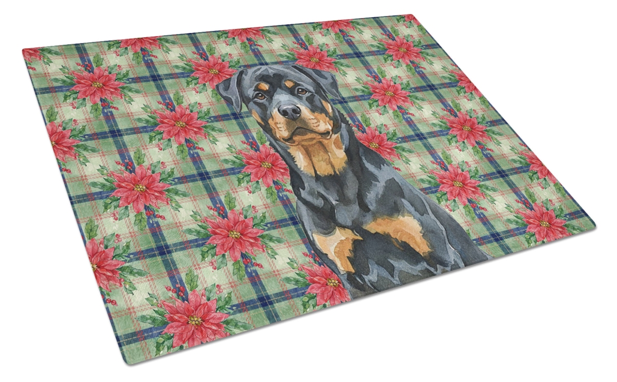 Picture of Carolines Treasures WDK8787LCB Unisex Adult Rottweiler Christmas Poinsettias Glass Cutting Board - 15 x 12 in.
