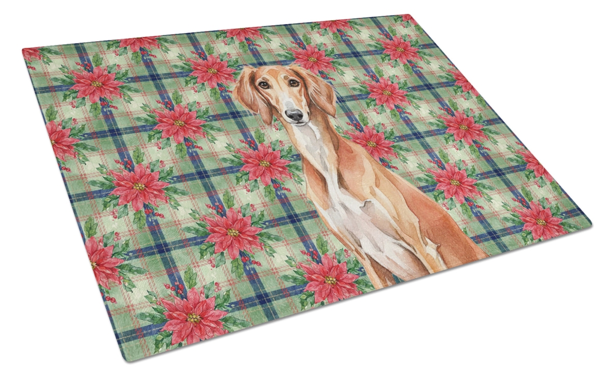 Picture of Carolines Treasures WDK8797LCB Unisex Adult Red Saluki Christmas Poinsettias Glass Cutting Board - 15 x 12 in.