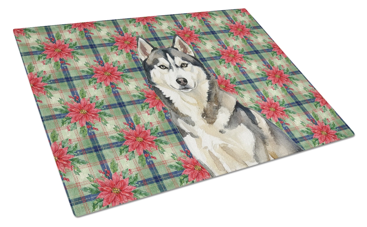 Picture of Carolines Treasures WDK8820LCB Unisex Adult Agouti Siberian Husky Christmas Poinsettias Glass Cutting Board - 15 x 12 in.