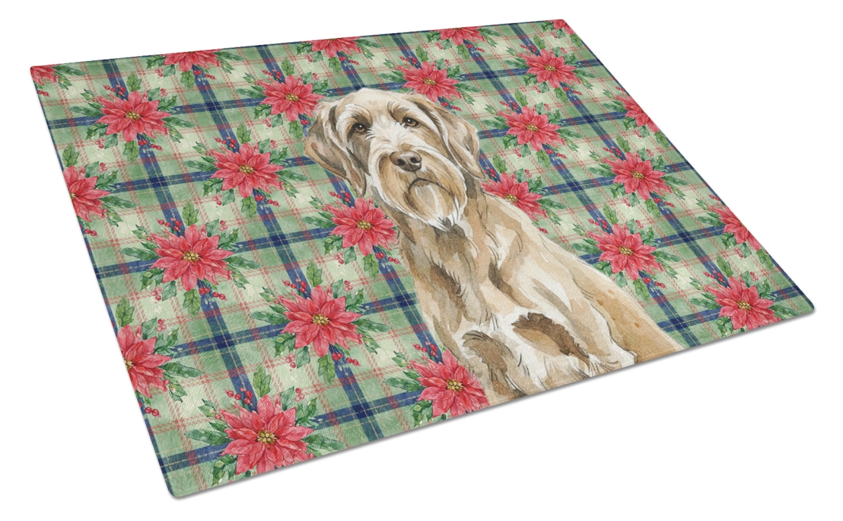 Picture of Carolines Treasures WDK8827LCB Unisex Adult Spinone Italiano Christmas Poinsettias Glass Cutting Board - 15 x 12 in.