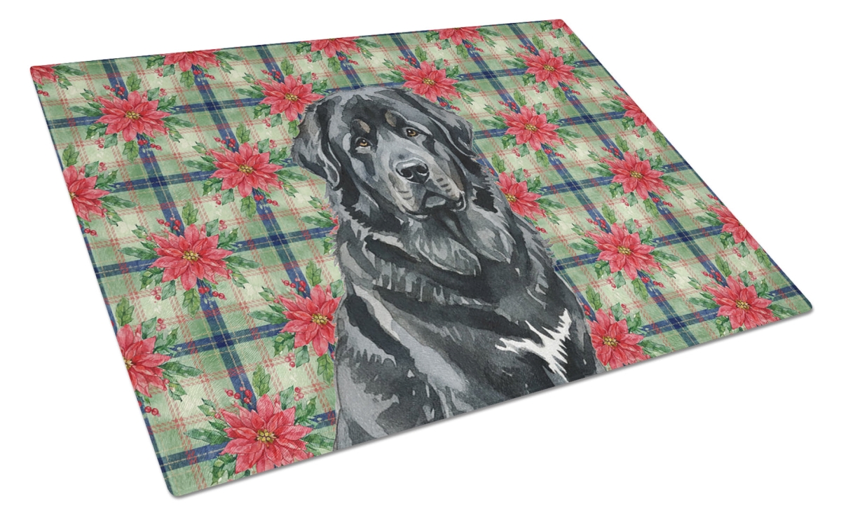 Picture of Carolines Treasures WDK8835LCB Unisex Adult Black Tibetan Mastiff Christmas Poinsettias Glass Cutting Board - 15 x 12 in.