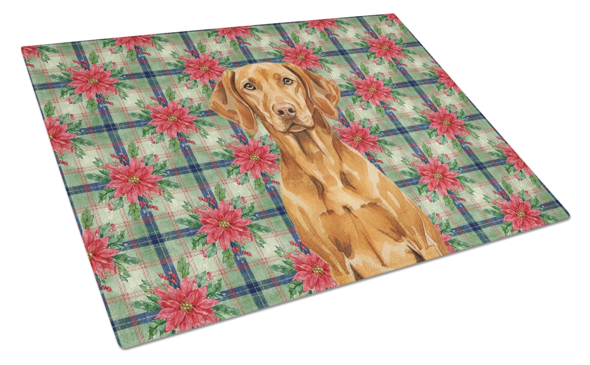 Picture of Carolines Treasures WDK8846LCB Unisex Adult Vizsla Christmas Poinsettias Glass Cutting Board - 15 x 12 in.