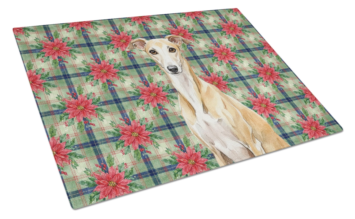 Picture of Carolines Treasures WDK8854LCB Unisex Adult Fawn Whippet Christmas Poinsettias Glass Cutting Board - 15 x 12 in.