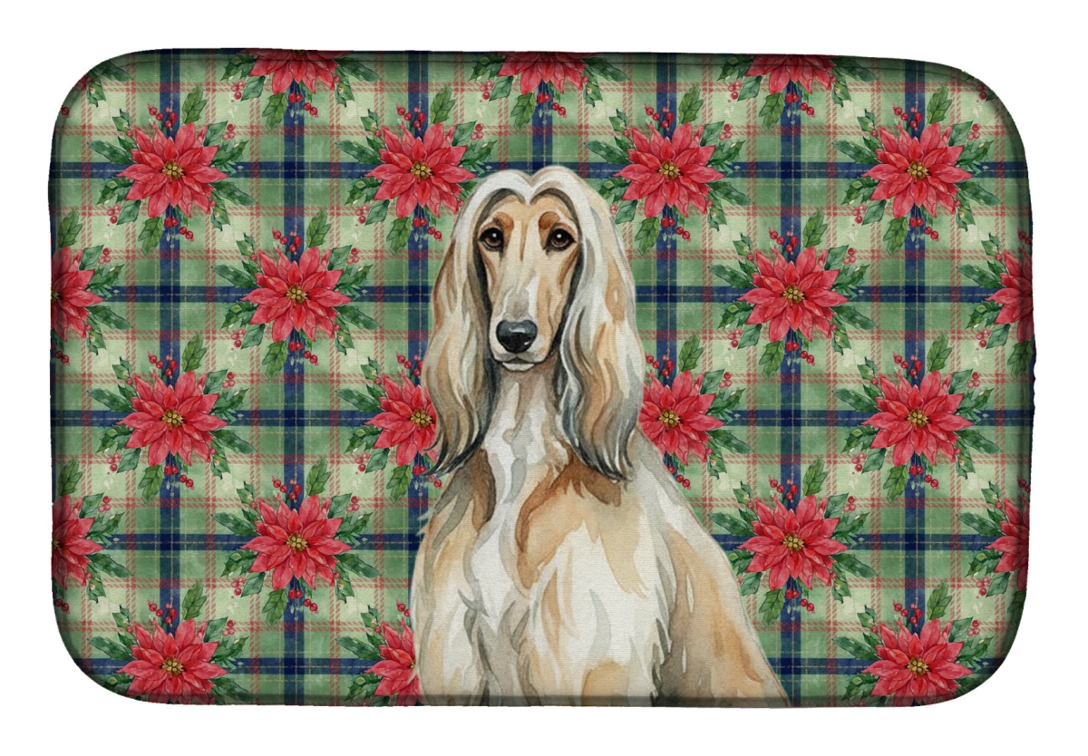 Picture of Carolines Treasures WDK8466DDM Unisex Adult Afghan Hound Christmas Poinsettias Dish Drying Mat - 21 x 14 in.