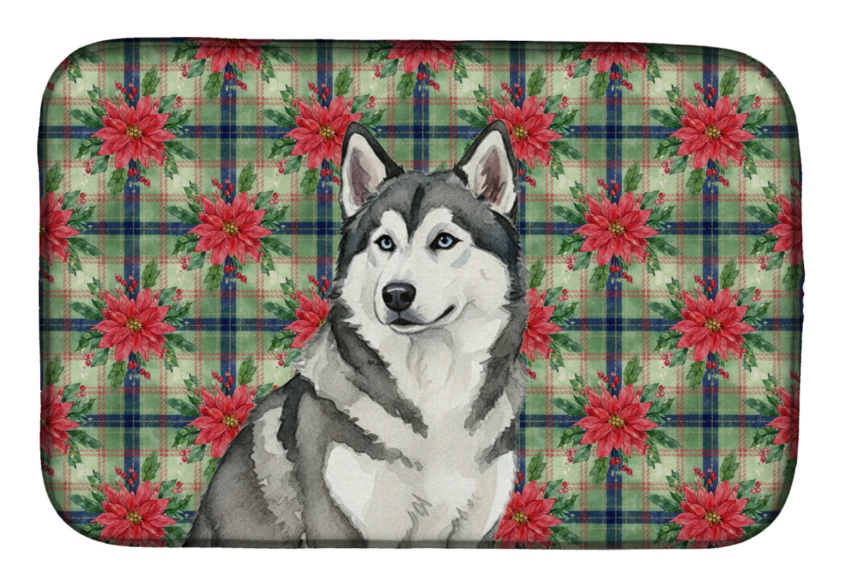 Picture of Carolines Treasures WDK8474DDM Unisex Adult Gray & White Alaskan Malamute Christmas Poinsettias Dish Drying Mat - 21 x 14 in.