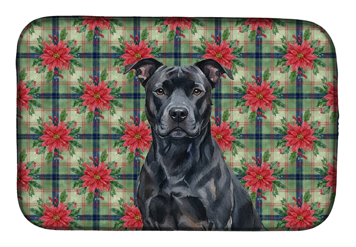 Picture of Carolines Treasures WDK8481DDM Unisex Adult Black American Staffordshire Terrier Christmas Poinsettias Dish Drying Mat - 21 x 14 in.