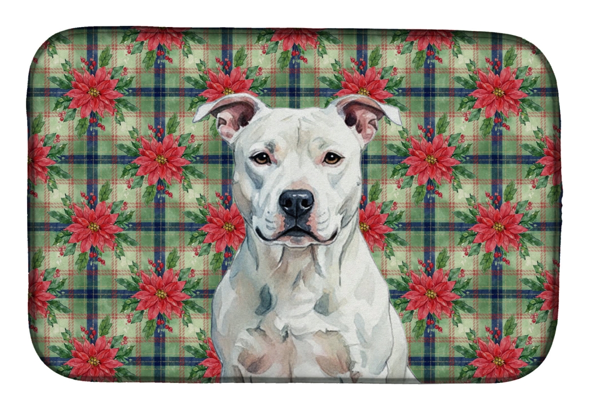 Picture of Carolines Treasures WDK8485DDM Unisex Adult White American Staffordshire Terrier Christmas Poinsettias Dish Drying Mat - 21 x 14 in.