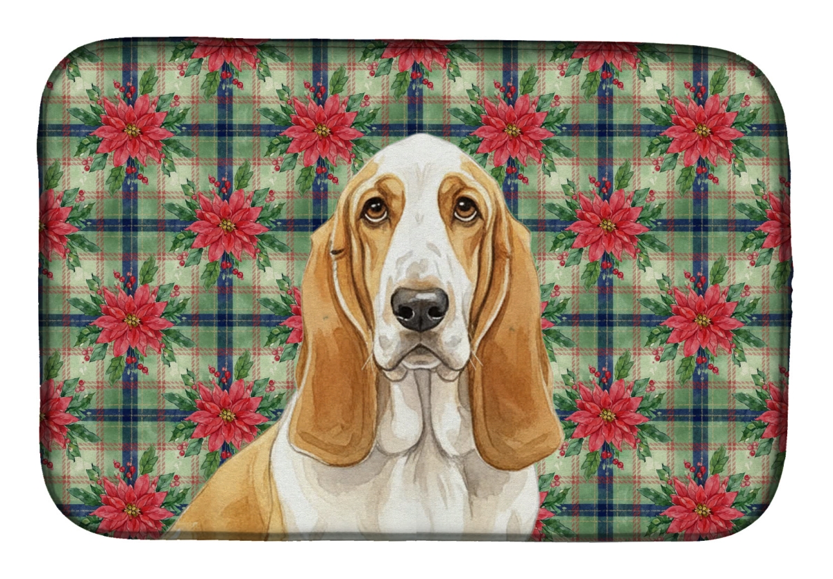 Picture of Carolines Treasures WDK8496DDM Unisex Adult Lemon & White Basset Hound Christmas Poinsettias Dish Drying Mat - 21 x 14 in.