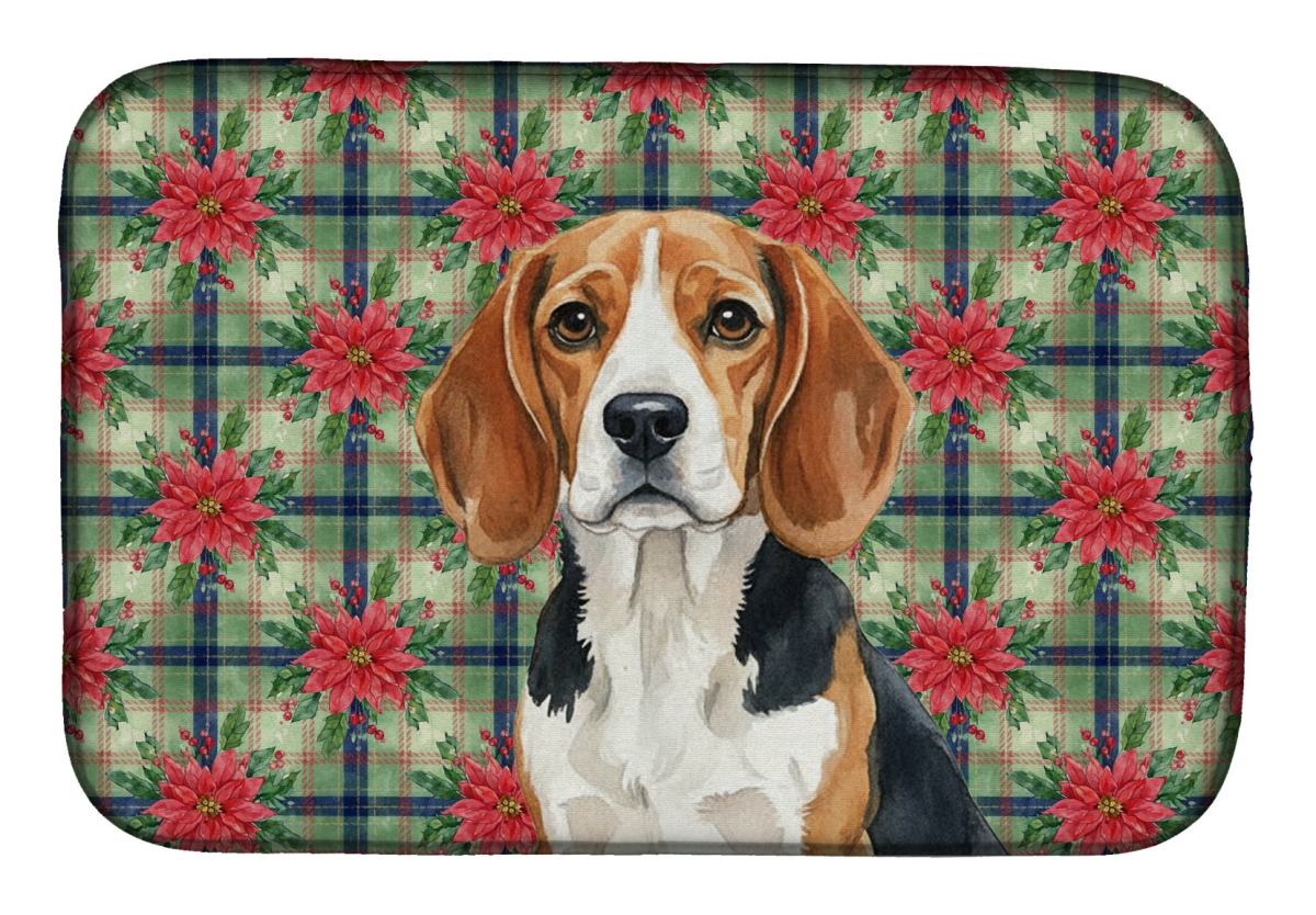 Picture of Carolines Treasures WDK8499DDM Unisex Adult Beagle Christmas Poinsettias Dish Drying Mat - 21 x 14 in.