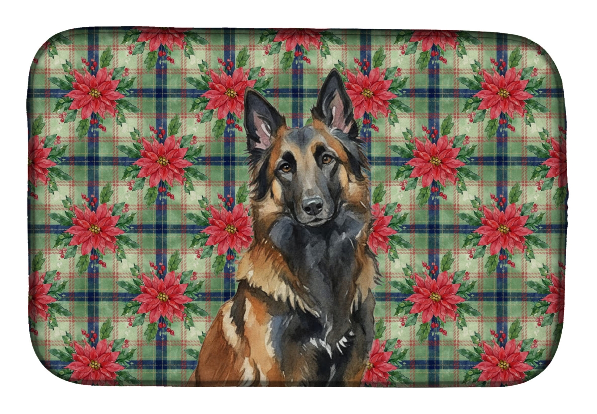 Picture of Carolines Treasures WDK8511DDM Unisex Adult Belgian Tervuren Christmas Poinsettias Dish Drying Mat - 21 x 14 in.