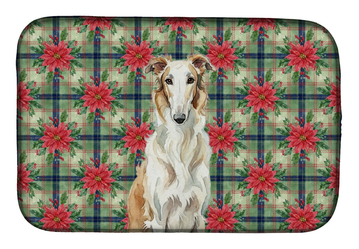 Picture of Carolines Treasures WDK8530DDM Unisex Adult Borzoi Christmas Poinsettias Dish Drying Mat - 21 x 14 in.