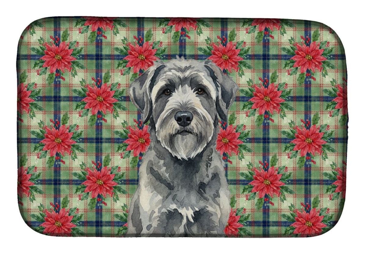 Picture of Carolines Treasures WDK8535DDM Unisex Adult Gray Bouvier Des Flandres Christmas Poinsettias Dish Drying Mat - 21 x 14 in.