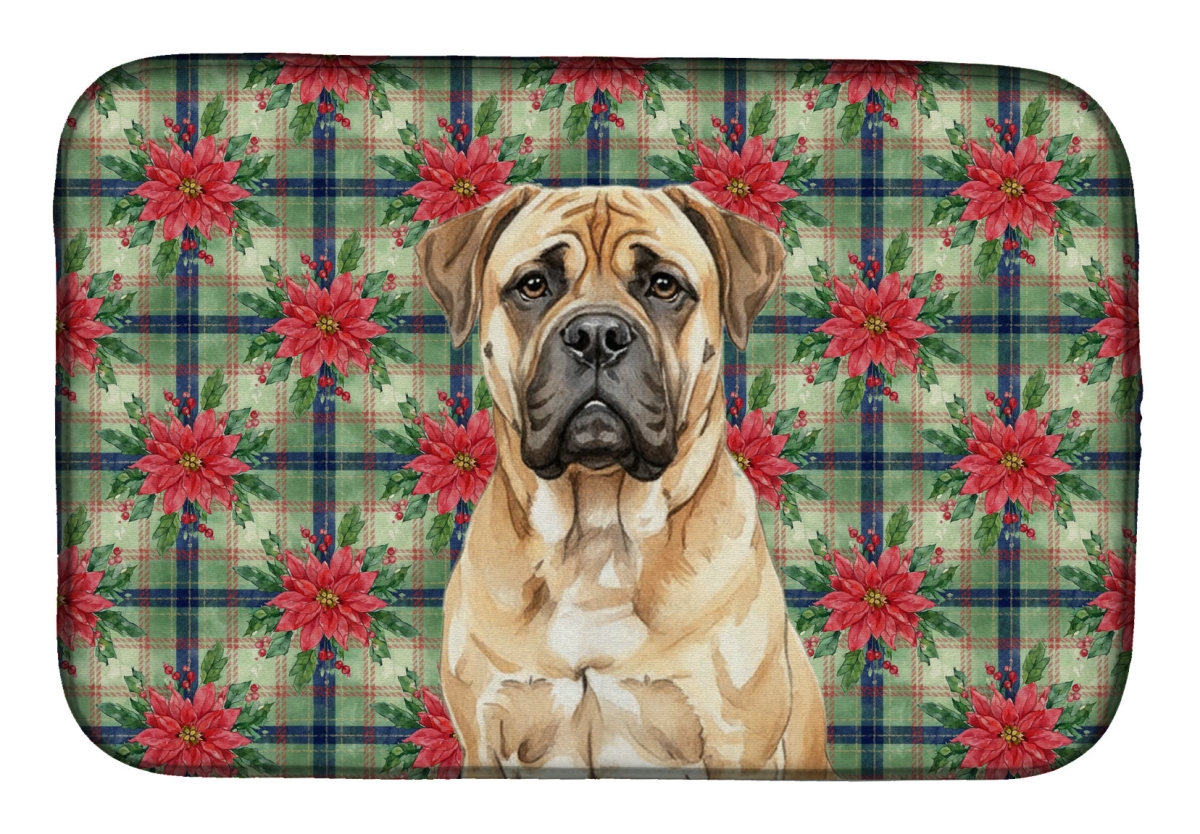 Picture of Carolines Treasures WDK8553DDM Unisex Adult Bullmastiff Christmas Poinsettias Dish Drying Mat - 21 x 14 in.