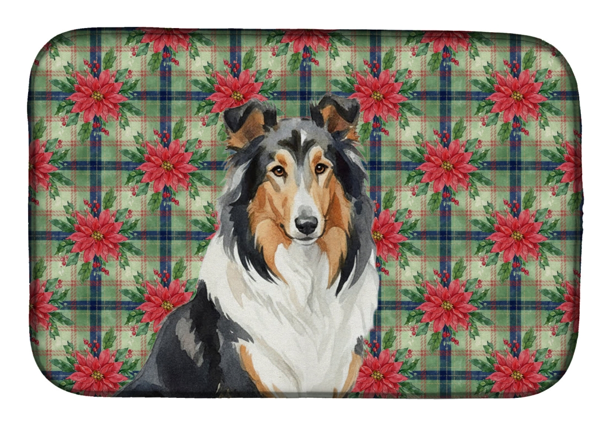 Picture of Carolines Treasures WDK8587DDM Unisex Adult Tricolor Collie Christmas Poinsettias Dish Drying Mat - 21 x 14 in.