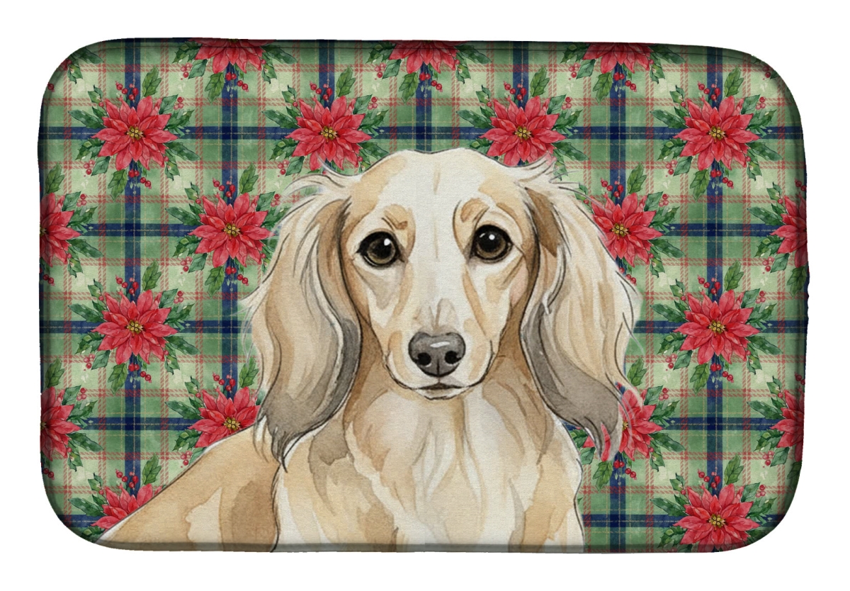 Picture of Carolines Treasures WDK8597DDM Unisex Adult Longhaired Cream Dachshund Christmas Poinsettias Dish Drying Mat - 21 x 14 in.
