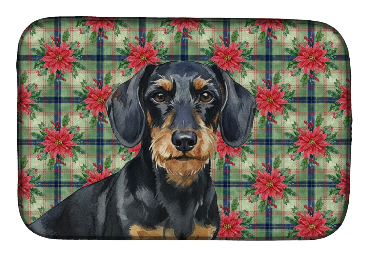 Picture of Carolines Treasures WDK8601DDM Unisex Adult Wirehaired Black & Tan Dachshund Christmas Poinsettias Dish Drying Mat - 21 x 14 in.