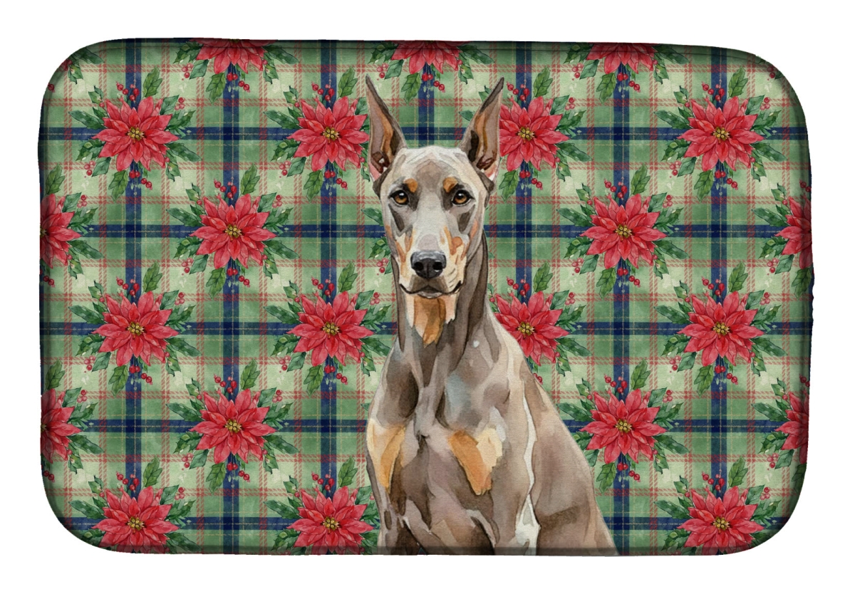 Picture of Carolines Treasures WDK8608DDM Unisex Adult Fawn Doberman Pinscher Christmas Poinsettias Dish Drying Mat - 21 x 14 in.